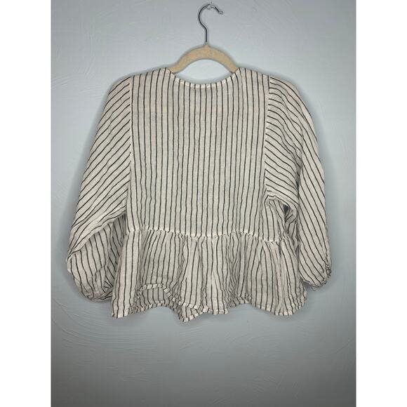 Zara Basic Embroidered Peplum Top Blouse Women's Size Small Striped White Flowy - Picture 3 of 6